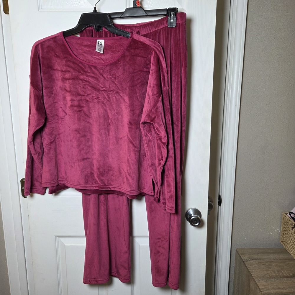 PJ Place sz L soft velour pajama set long slv top elastic waist pants cozy